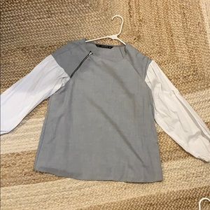 Zara Basic grey top with balloon white sleeves